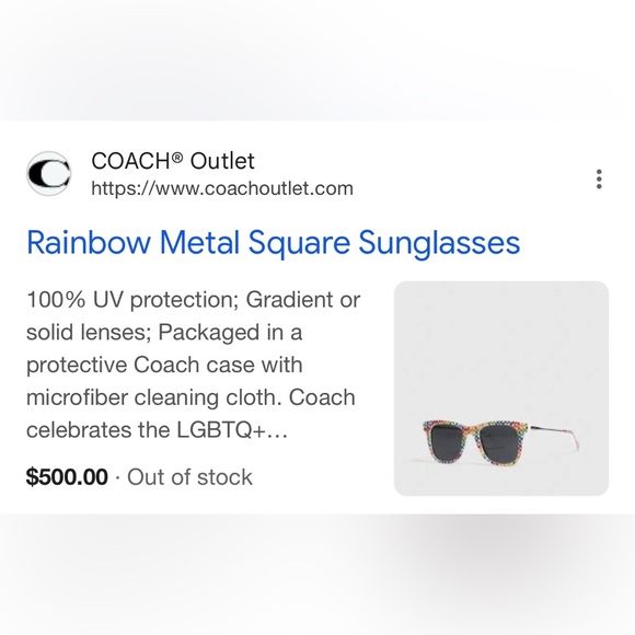 🌈Limited Edition Coach Rainbow Square Pride Sunglasses - Picture 2 of 2